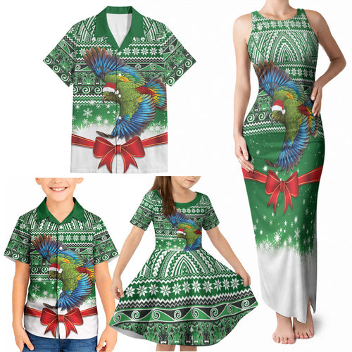 New Zealand Kea Bird Christmas Family Matching Tank Maxi Dress and Hawaiian Shirt Maori Inspired Knitted Patterns