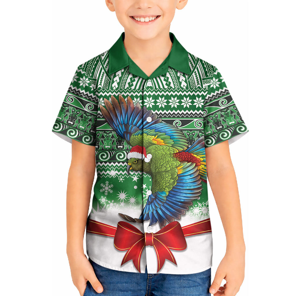 New Zealand Kea Bird Christmas Kid Hawaiian Shirt Maori Inspired Knitted Patterns