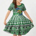 New Zealand Kea Bird Christmas Kid Short Sleeve Dress Maori Inspired Knitted Patterns