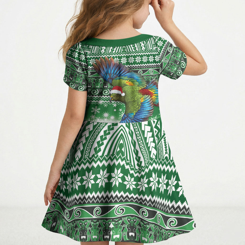 New Zealand Kea Bird Christmas Kid Short Sleeve Dress Maori Inspired Knitted Patterns