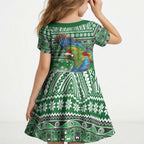 New Zealand Kea Bird Christmas Kid Short Sleeve Dress Maori Inspired Knitted Patterns