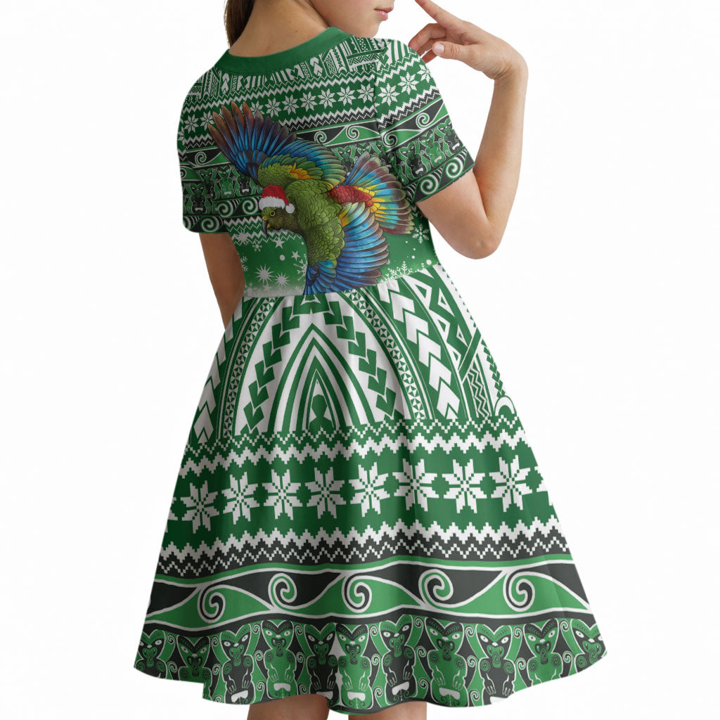 New Zealand Kea Bird Christmas Kid Short Sleeve Dress Maori Inspired Knitted Patterns