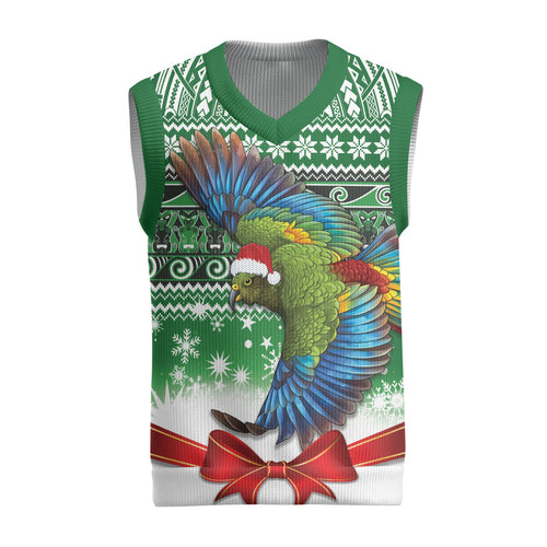 New Zealand Kea Bird Christmas Knitted V-Neck Vest Maori Inspired Knitted Patterns