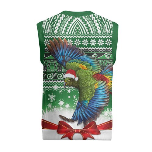 New Zealand Kea Bird Christmas Knitted V-Neck Vest Maori Inspired Knitted Patterns