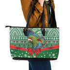 New Zealand Kea Bird Christmas Leather Tote Bag Maori Inspired Knitted Patterns