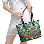 New Zealand Kea Bird Christmas Leather Tote Bag Maori Inspired Knitted Patterns