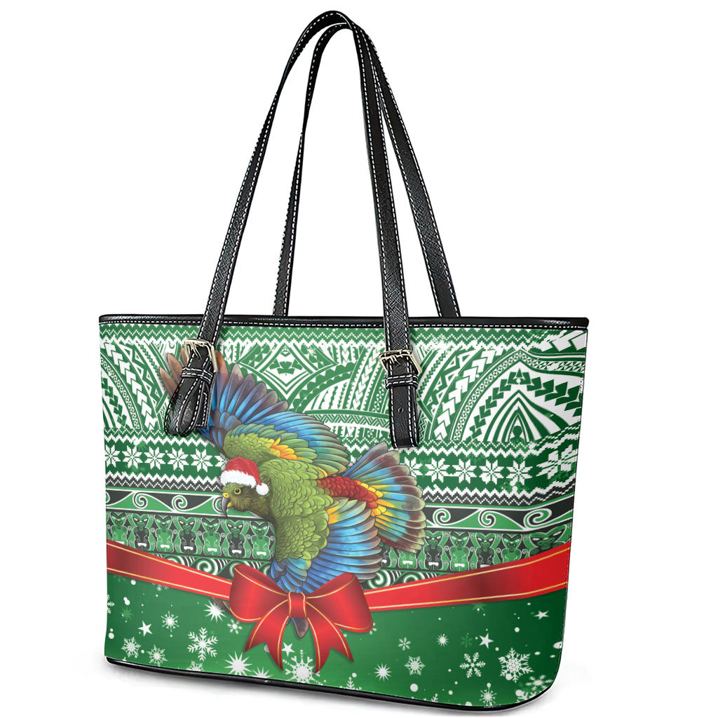 New Zealand Kea Bird Christmas Leather Tote Bag Maori Inspired Knitted Patterns