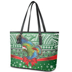 New Zealand Kea Bird Christmas Leather Tote Bag Maori Inspired Knitted Patterns
