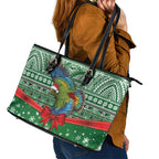 New Zealand Kea Bird Christmas Leather Tote Bag Maori Inspired Knitted Patterns