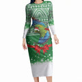 New Zealand Kea Bird Christmas Long Sleeve Bodycon Dress Maori Inspired Knitted Patterns