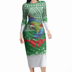 New Zealand Kea Bird Christmas Long Sleeve Bodycon Dress Maori Inspired Knitted Patterns