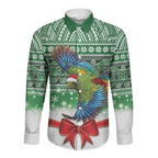 New Zealand Kea Bird Christmas Long Sleeve Button Shirt Maori Inspired Knitted Patterns