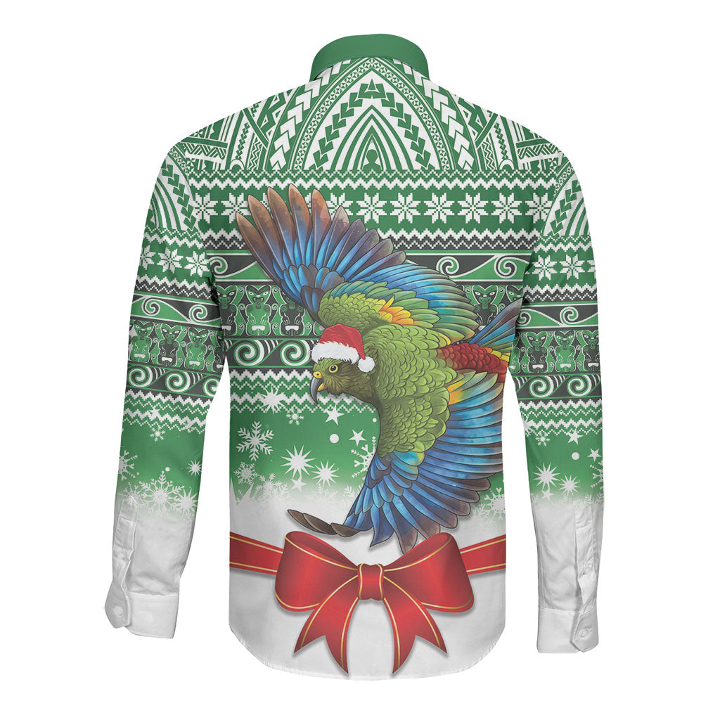 New Zealand Kea Bird Christmas Long Sleeve Button Shirt Maori Inspired Knitted Patterns