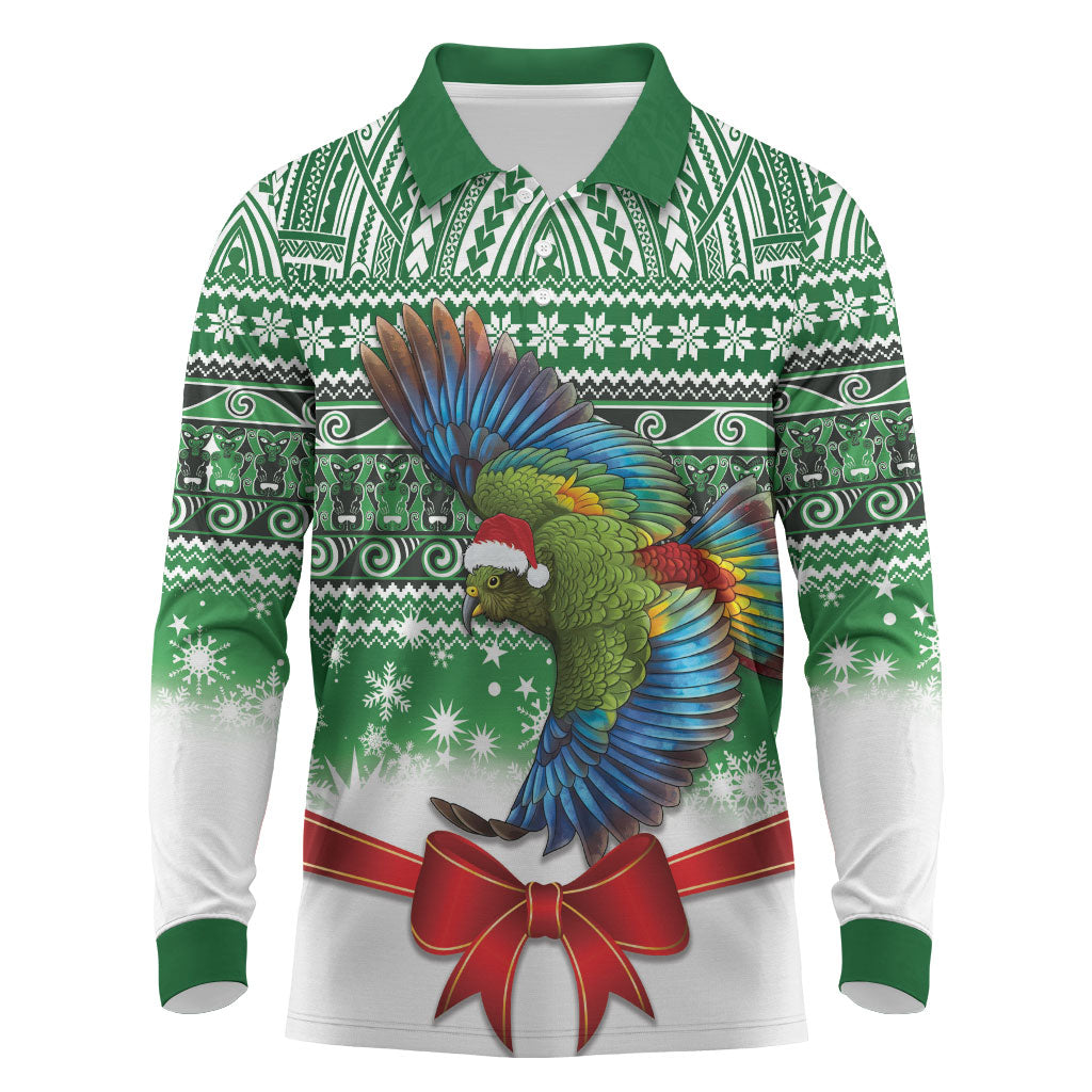 New Zealand Kea Bird Christmas Long Sleeve Polo Shirt Maori Inspired Knitted Patterns
