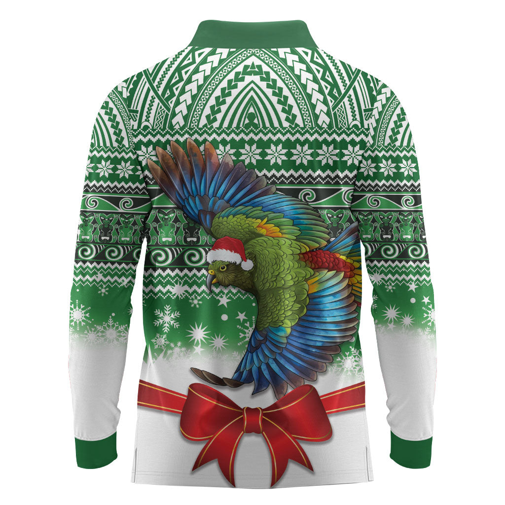 New Zealand Kea Bird Christmas Long Sleeve Polo Shirt Maori Inspired Knitted Patterns