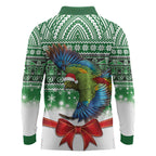 New Zealand Kea Bird Christmas Long Sleeve Polo Shirt Maori Inspired Knitted Patterns