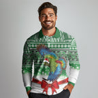 New Zealand Kea Bird Christmas Long Sleeve Polo Shirt Maori Inspired Knitted Patterns