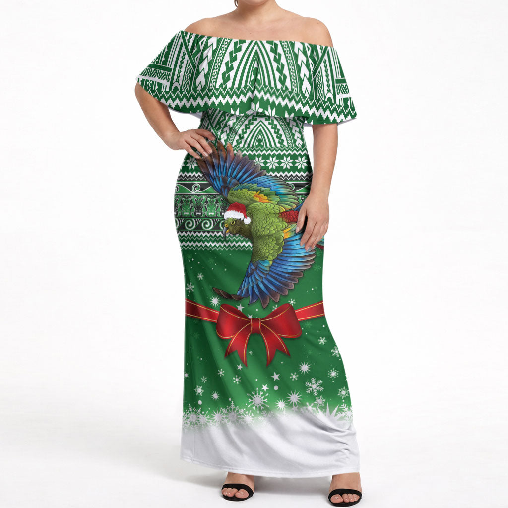 New Zealand Kea Bird Christmas Off Shoulder Maxi Dress Maori Inspired Knitted Patterns