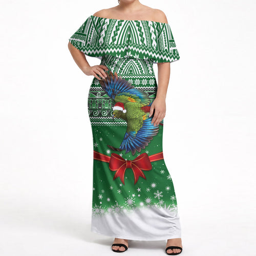 New Zealand Kea Bird Christmas Off Shoulder Maxi Dress Maori Inspired Knitted Patterns
