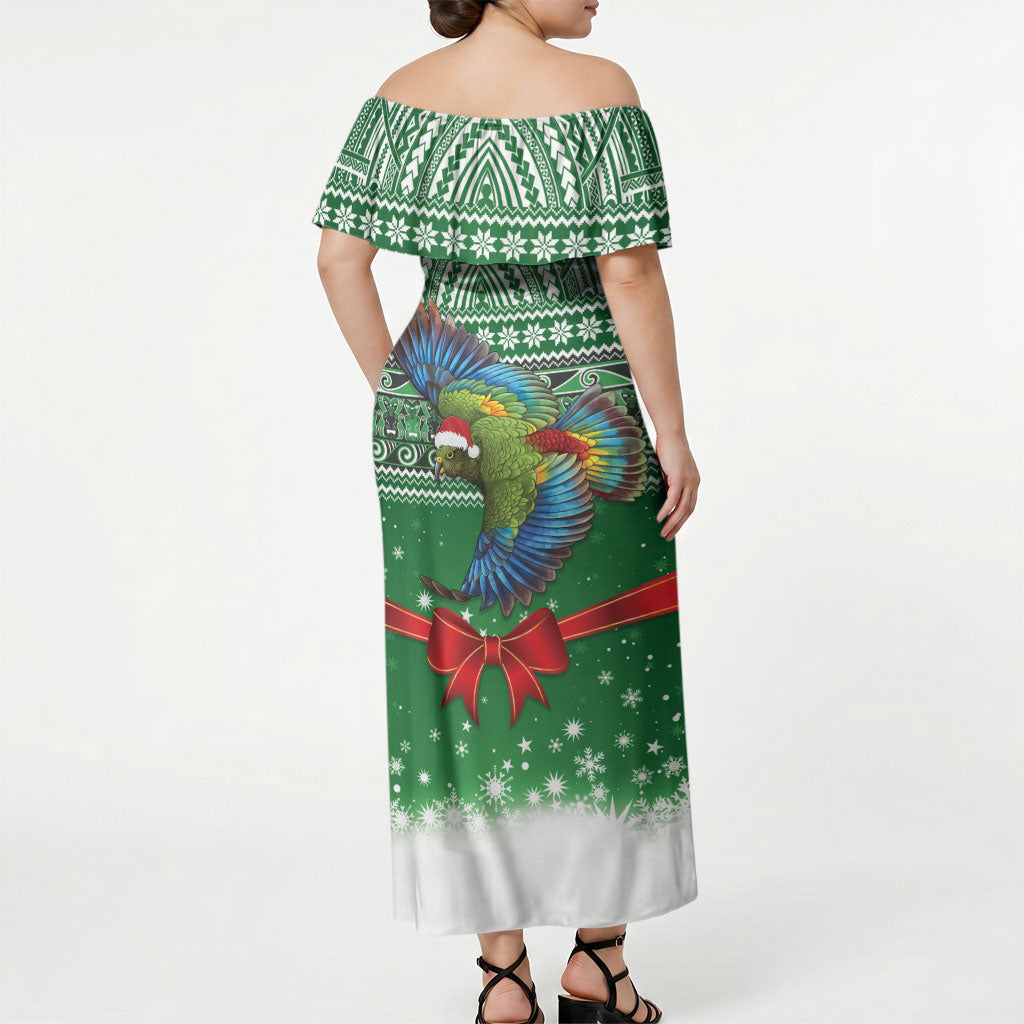 New Zealand Kea Bird Christmas Off Shoulder Maxi Dress Maori Inspired Knitted Patterns