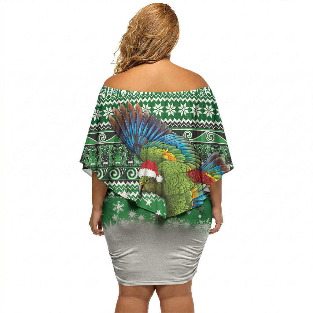 New Zealand Kea Bird Christmas Off Shoulder Short Dress Maori Inspired Knitted Patterns