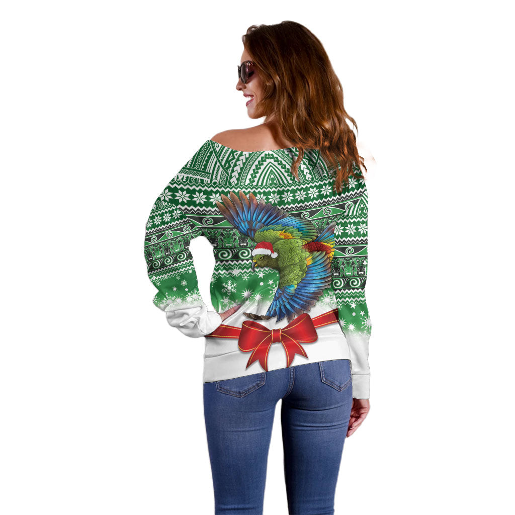 New Zealand Kea Bird Christmas Off Shoulder Sweater Maori Inspired Knitted Patterns