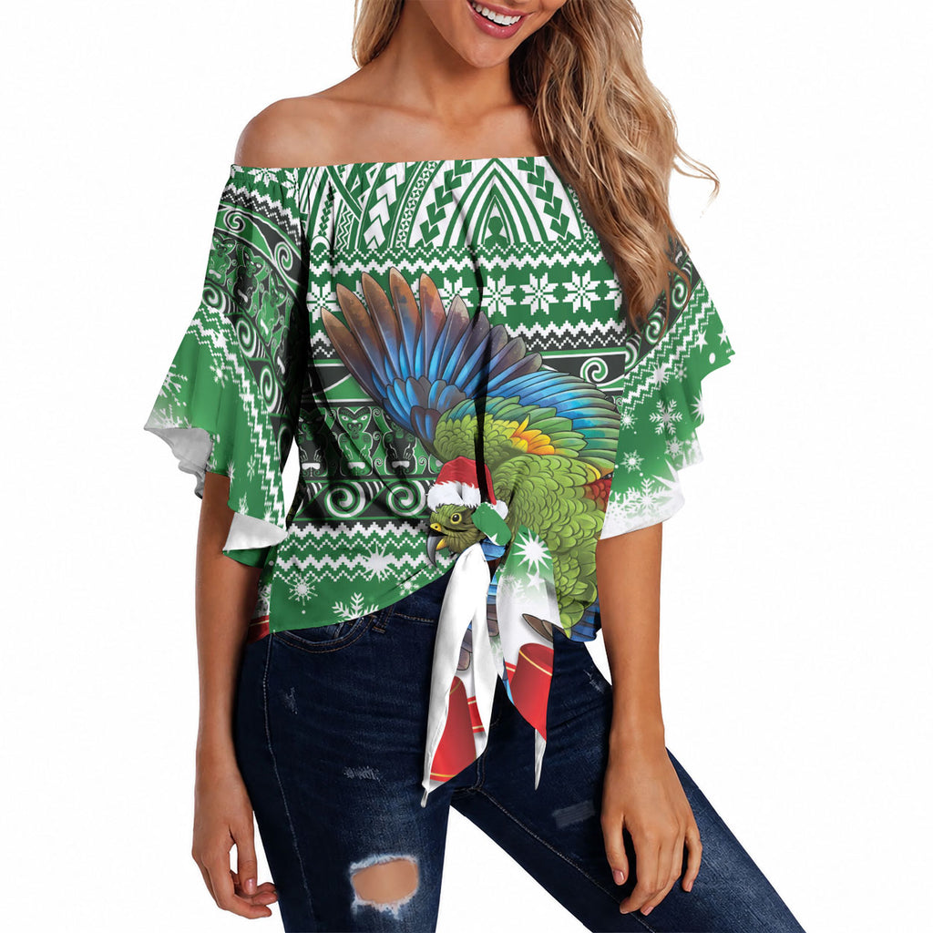 New Zealand Kea Bird Christmas Off Shoulder Wrap Waist Top Maori Inspired Knitted Patterns