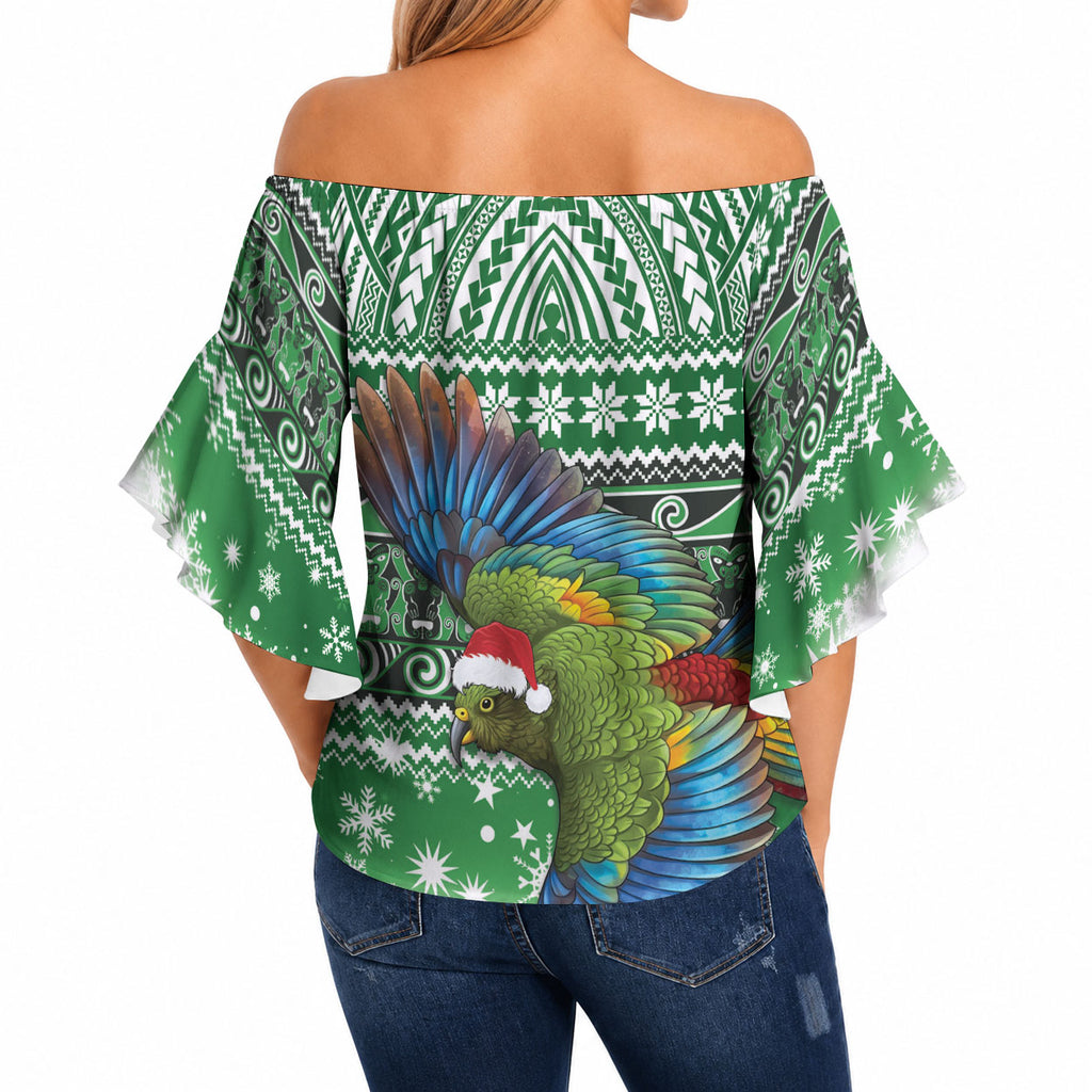 New Zealand Kea Bird Christmas Off Shoulder Wrap Waist Top Maori Inspired Knitted Patterns