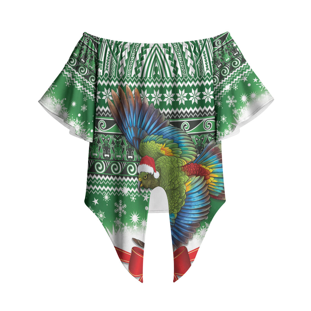New Zealand Kea Bird Christmas Off Shoulder Wrap Waist Top Maori Inspired Knitted Patterns