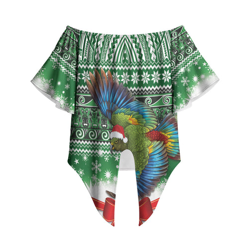 New Zealand Kea Bird Christmas Off Shoulder Wrap Waist Top Maori Inspired Knitted Patterns