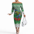 New Zealand Kea Bird Christmas Off The Shoulder Long Sleeve Dress Maori Inspired Knitted Patterns