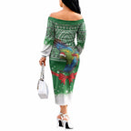 New Zealand Kea Bird Christmas Off The Shoulder Long Sleeve Dress Maori Inspired Knitted Patterns