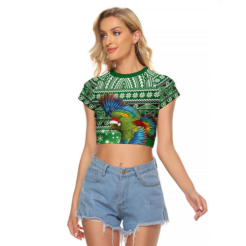 New Zealand Kea Bird Christmas Raglan Cropped T Shirt Maori Inspired Knitted Patterns