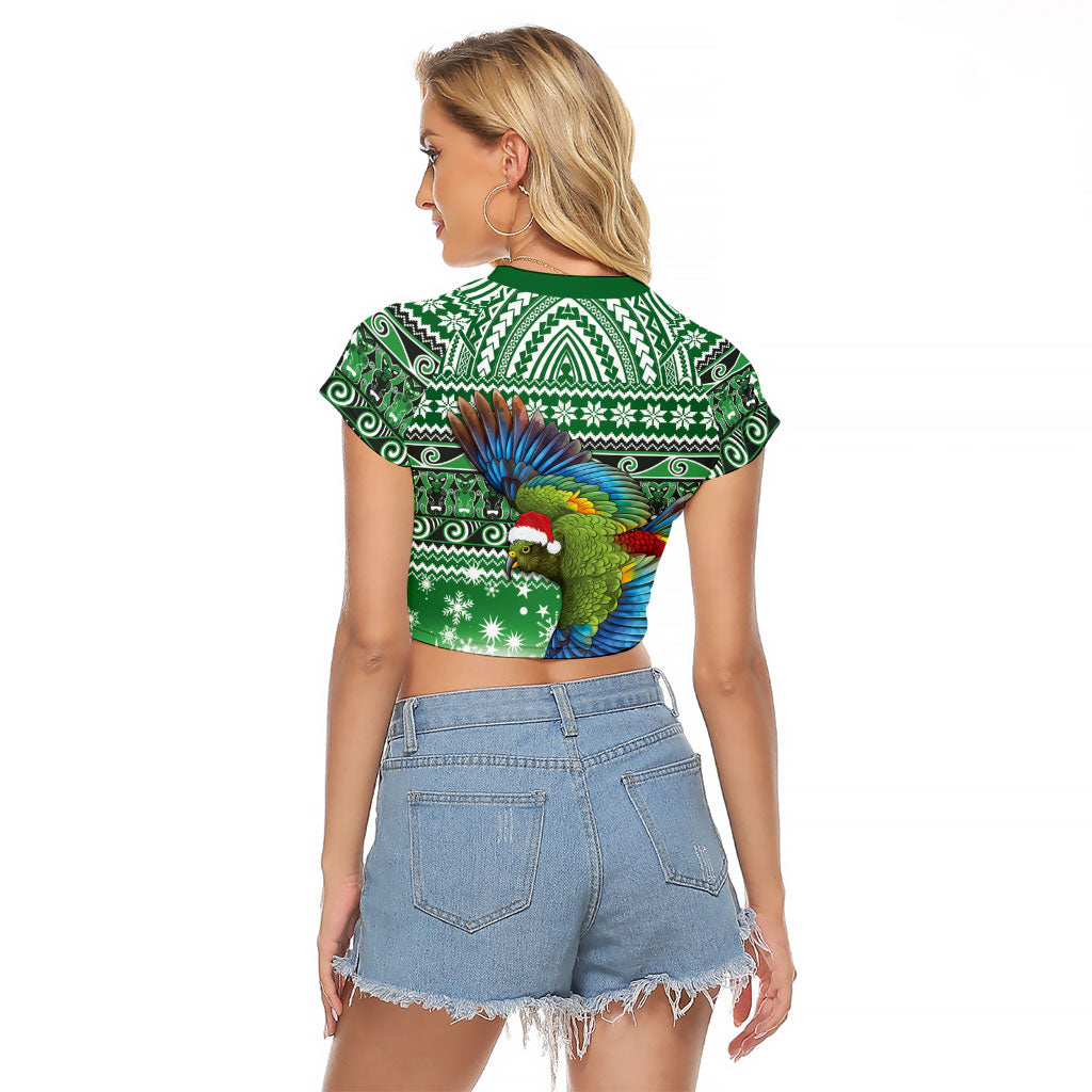 New Zealand Kea Bird Christmas Raglan Cropped T Shirt Maori Inspired Knitted Patterns
