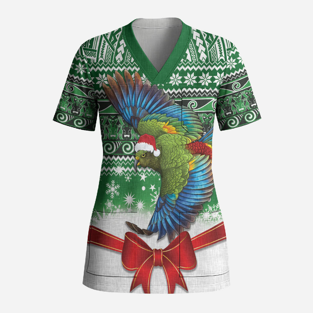 New Zealand Kea Bird Christmas Scrub Top Maori Inspired Knitted Patterns