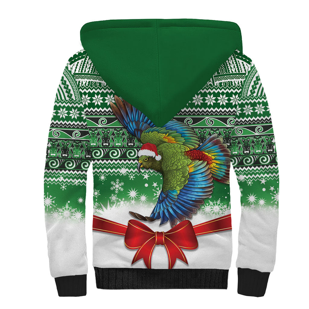 New Zealand Kea Bird Christmas Sherpa Hoodie Maori Inspired Knitted Patterns