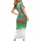 New Zealand Kea Bird Christmas Short Sleeve Bodycon Dress Maori Inspired Knitted Patterns