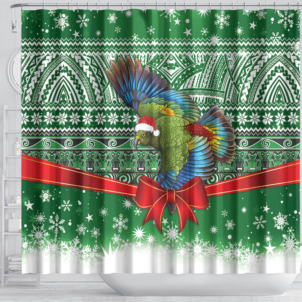 New Zealand Kea Bird Christmas Shower Curtain Maori Inspired Knitted Patterns