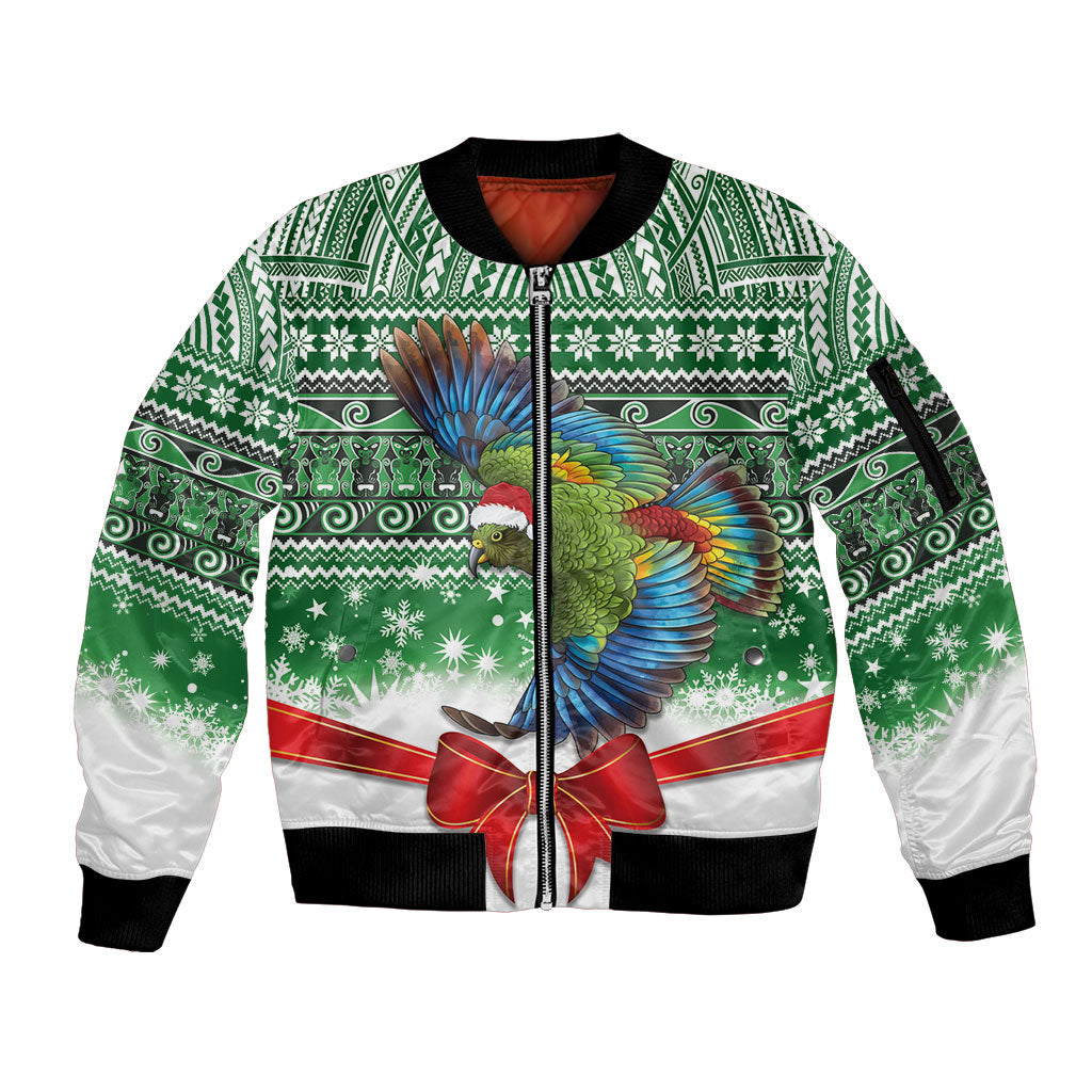 New Zealand Kea Bird Christmas Sleeve Zip Bomber Jacket Maori Inspired Knitted Patterns