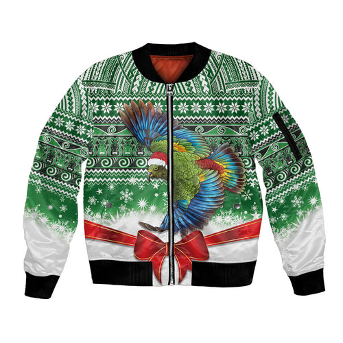 New Zealand Kea Bird Christmas Sleeve Zip Bomber Jacket Maori Inspired Knitted Patterns