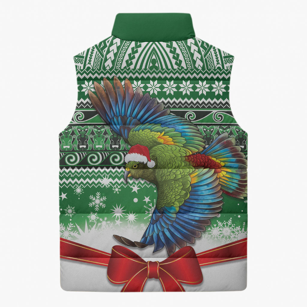 New Zealand Kea Bird Christmas Sleeveless Puffer Jacket Maori Inspired Knitted Patterns