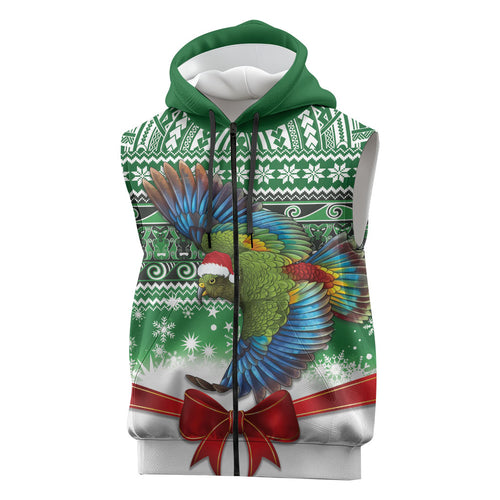 New Zealand Kea Bird Christmas Sleeveless Zip Hoodie Maori Inspired Knitted Patterns