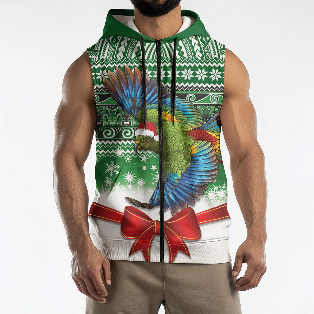 New Zealand Kea Bird Christmas Sleeveless Zip Hoodie Maori Inspired Knitted Patterns