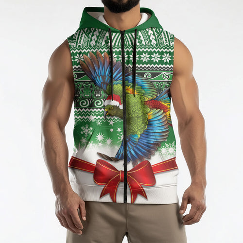 New Zealand Kea Bird Christmas Sleeveless Zip Hoodie Maori Inspired Knitted Patterns