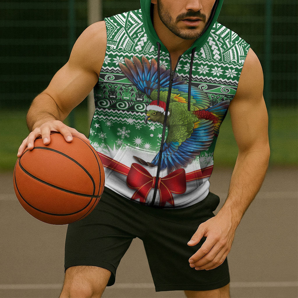 New Zealand Kea Bird Christmas Sleeveless Zip Hoodie Maori Inspired Knitted Patterns