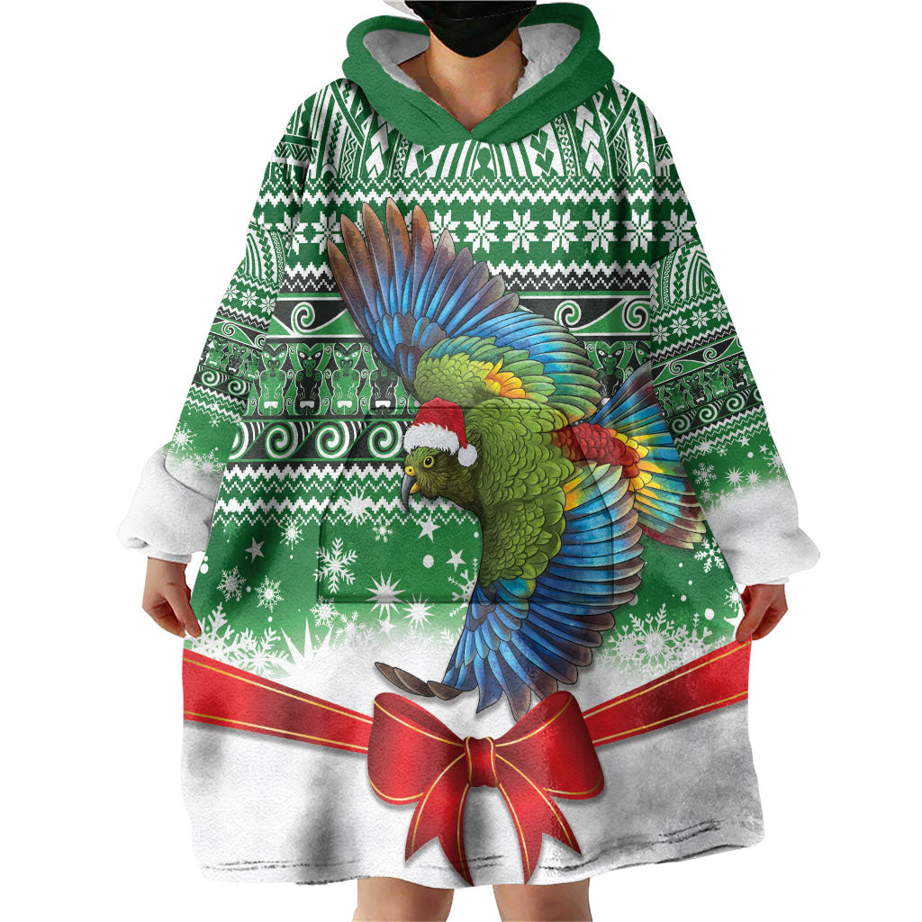 New Zealand Kea Bird Christmas Wearable Blanket Hoodie Maori Inspired Knitted Patterns