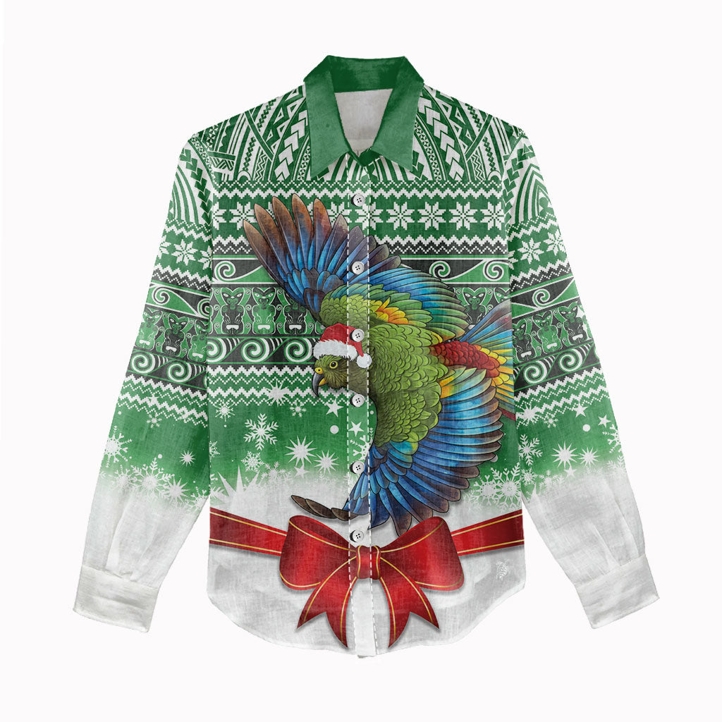 New Zealand Kea Bird Christmas Women Casual Shirt Maori Inspired Knitted Patterns