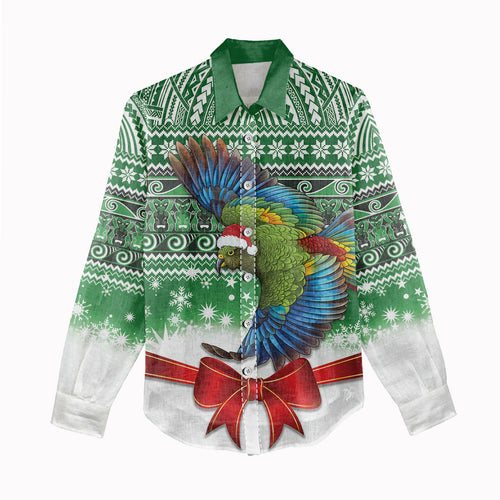 New Zealand Kea Bird Christmas Women Casual Shirt Maori Inspired Knitted Patterns