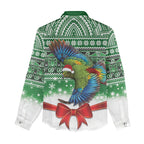 New Zealand Kea Bird Christmas Women Casual Shirt Maori Inspired Knitted Patterns