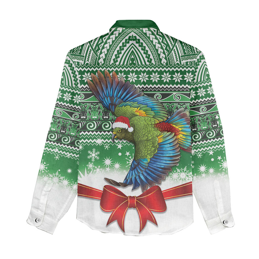 New Zealand Kea Bird Christmas Women Casual Shirt Maori Inspired Knitted Patterns